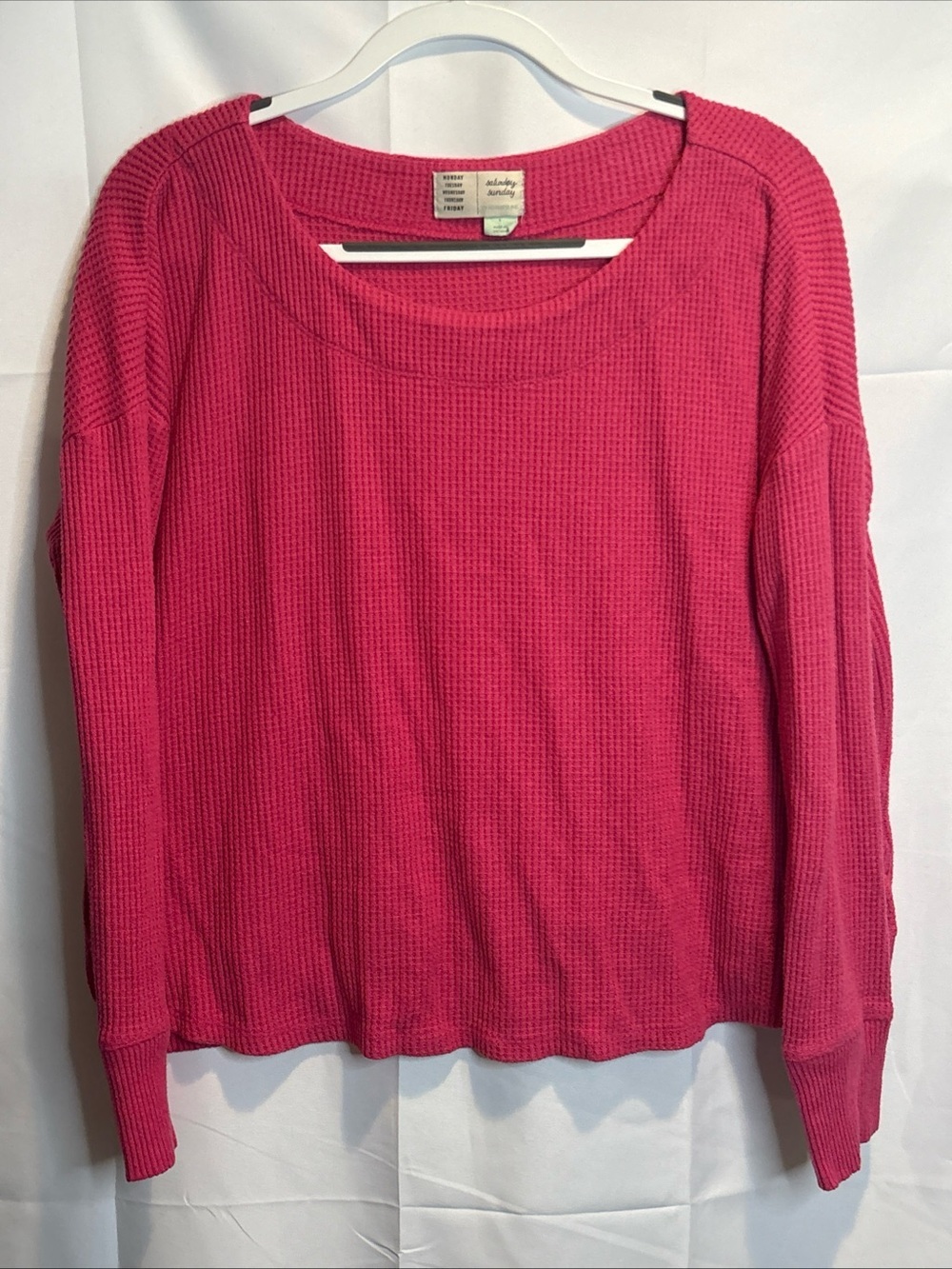 Anthropologie Pink Waffle-Knit Long-Sleeve Sweater